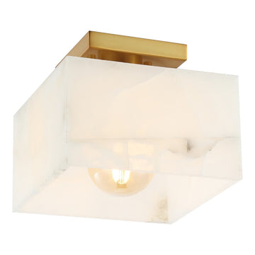 Alessia 1-Light Modern Contemporary Alabaster/Iron Cube LED Semi Flush Mount - JONATHAN Y